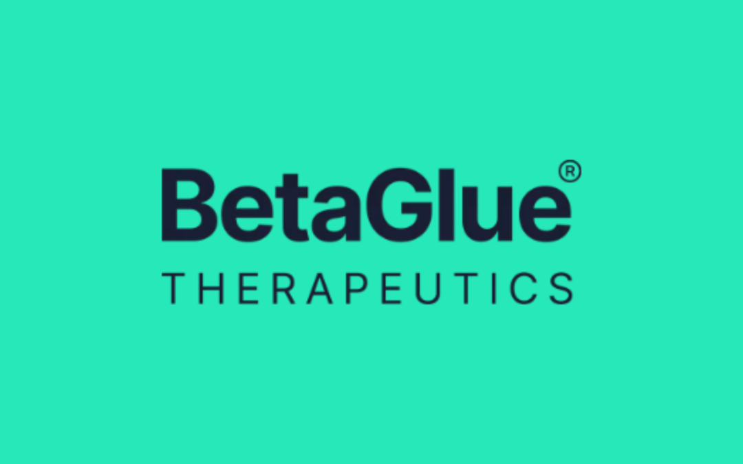 Betaglue therapeutics wordmark with the registered trademark symbol on a blue-green background