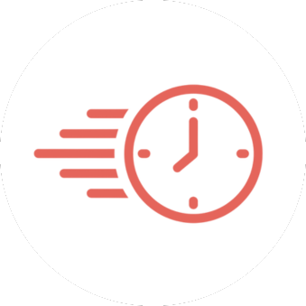 Clock with lines to the left to indicate rapid delivery