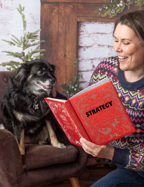 A dog reading a book